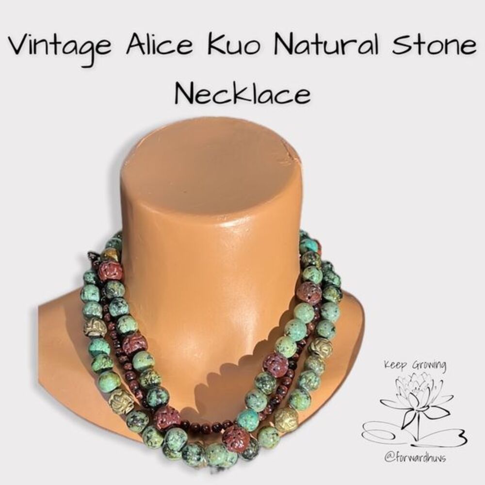 Vintage Alice Kuo 3-Strand Natural Stone Necklace